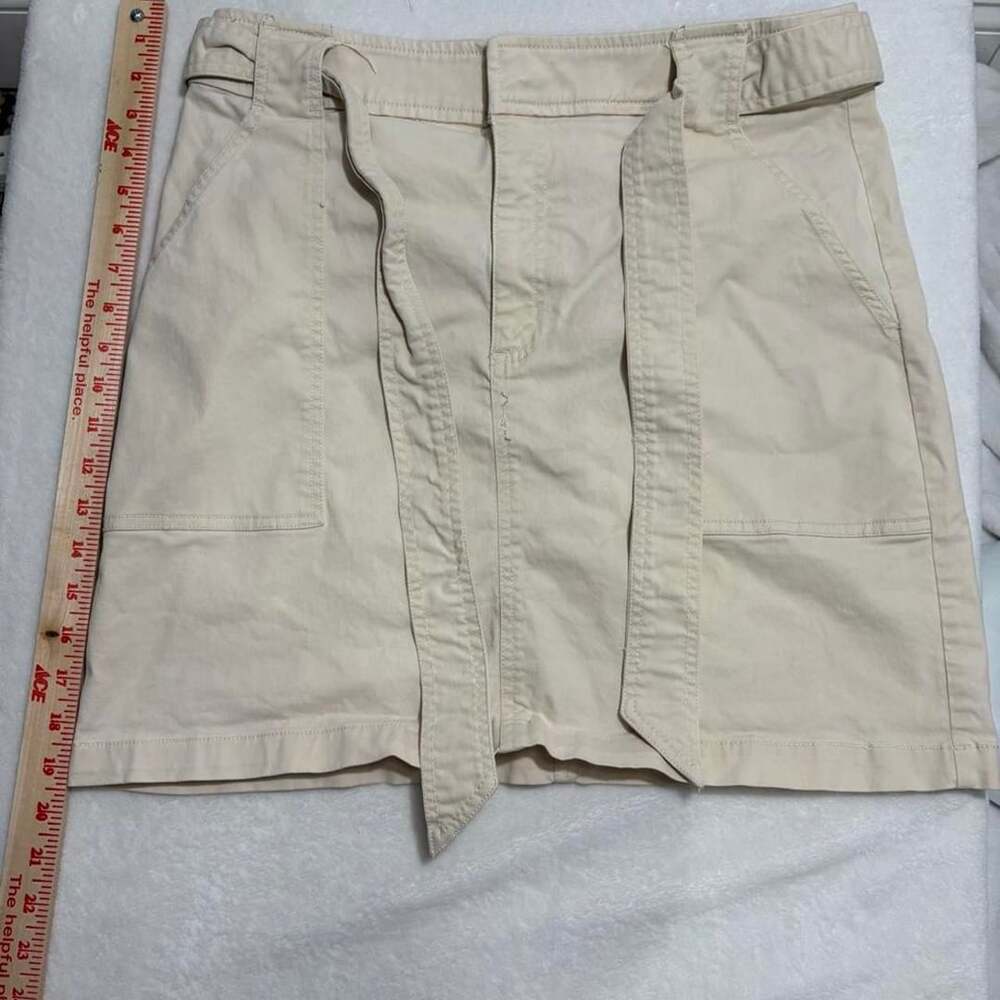 LOFT Cream Belted Mini Skirt